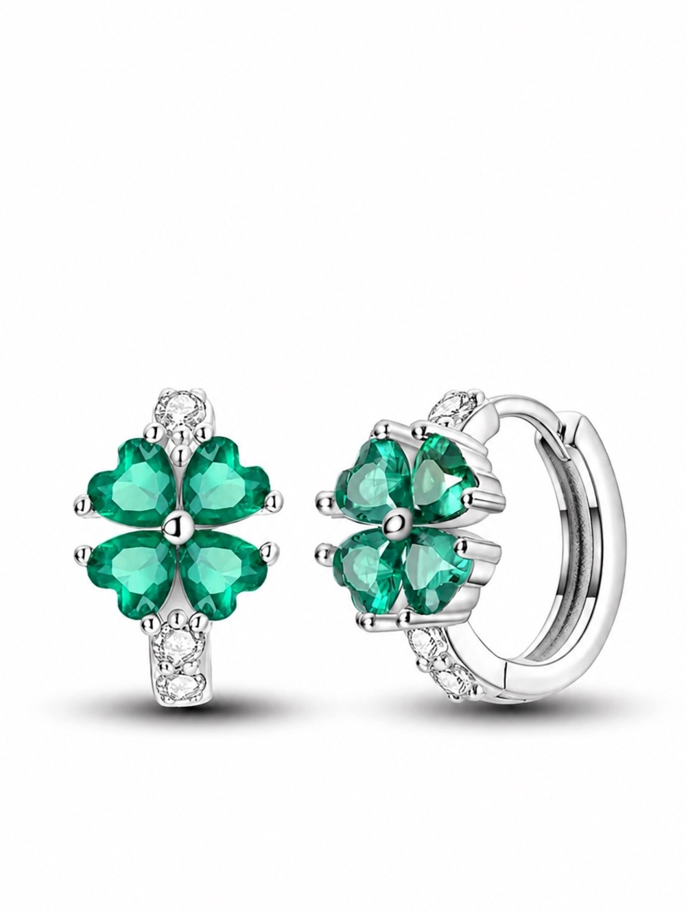 STERLING SILVER s925 Four Leaf Clover Hoop Earrings, NWT